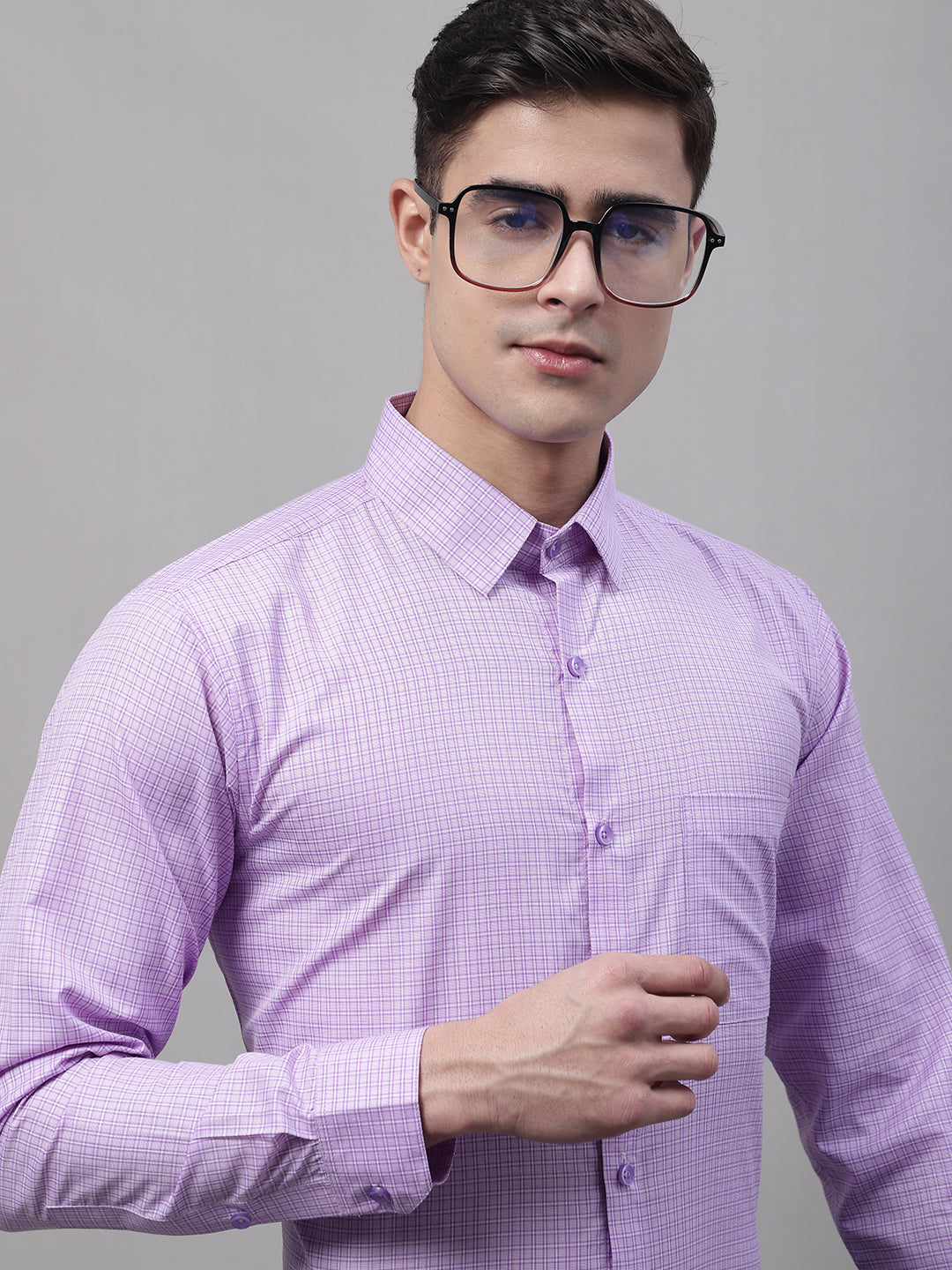 Jainish Men's Purple Micro Checked Formal Shirt | Grocsy
