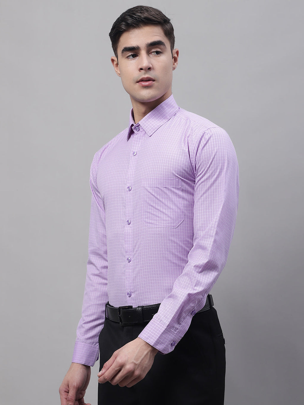 Jainish Men's Purple Micro Checked Formal Shirt | Grocsy