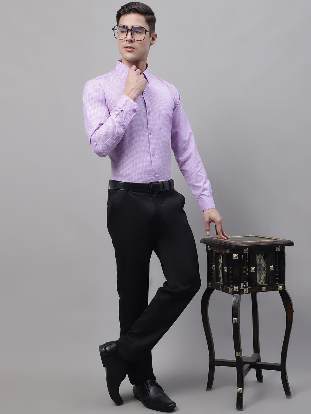 Jainish Men's Purple Micro Checked Formal Shirt | Grocsy