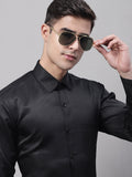Jainish Men's Black Dobby Textured Formal Shirt | Grocsy