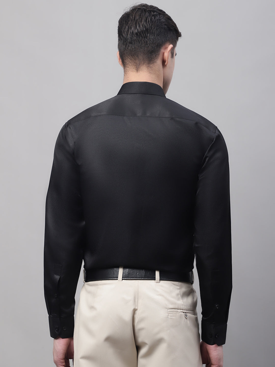 Jainish Men's Black Dobby Textured Formal Shirt | Grocsy