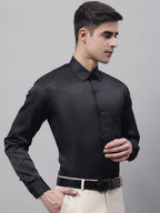 Jainish Men's Black Dobby Textured Formal Shirt | Grocsy