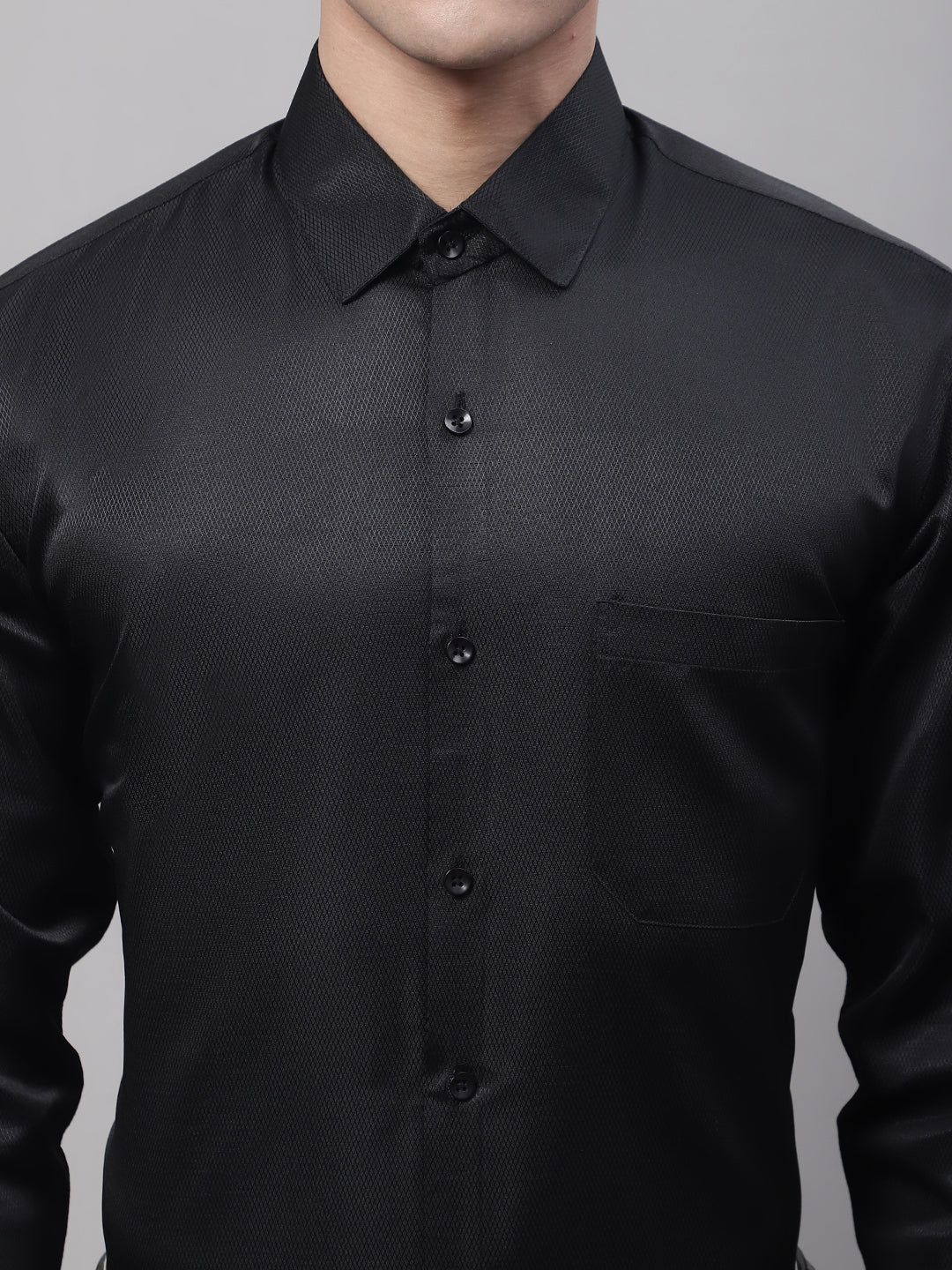 Jainish Men's Black Dobby Textured Formal Shirt | Grocsy
