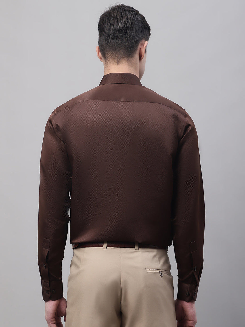 Jainish Men's Coffee Dobby Textured Formal Shirt | Grocsy