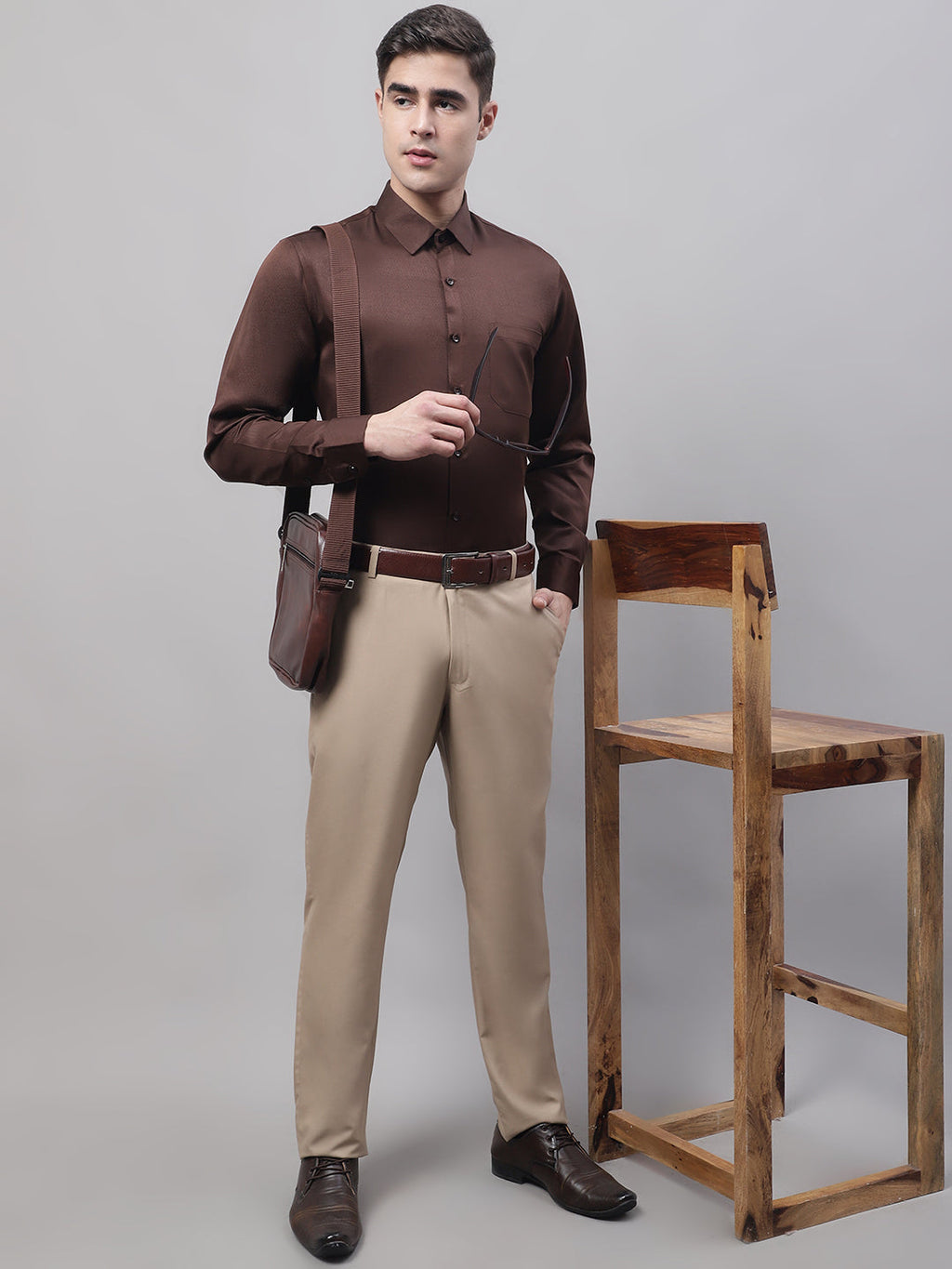 Jainish Men's Coffee Dobby Textured Formal Shirt | Grocsy
