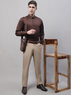 Jainish Men's Coffee Dobby Textured Formal Shirt | Grocsy