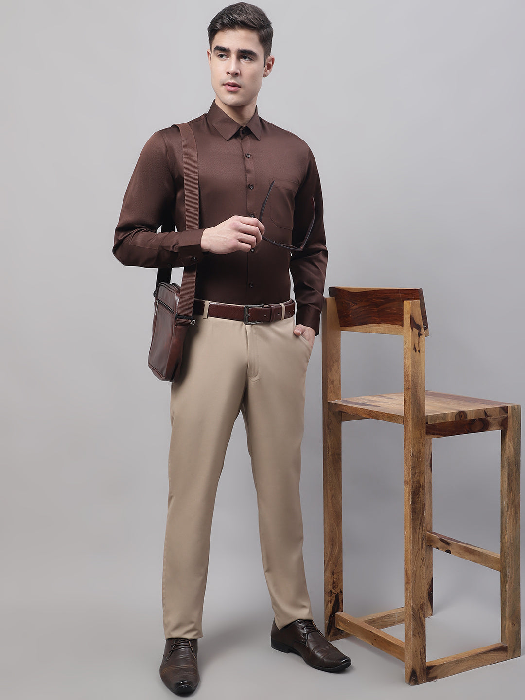 Jainish Men's Coffee Dobby Textured Formal Shirt | Grocsy