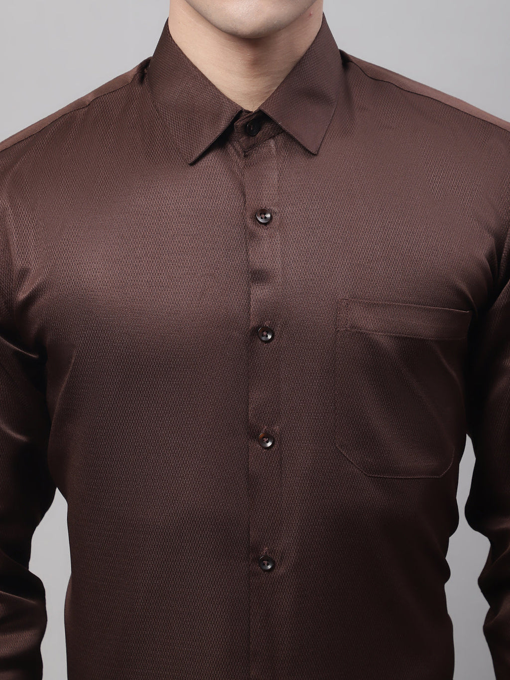 Jainish Men's Coffee Dobby Textured Formal Shirt | Grocsy