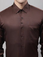 Jainish Men's Coffee Dobby Textured Formal Shirt | Grocsy