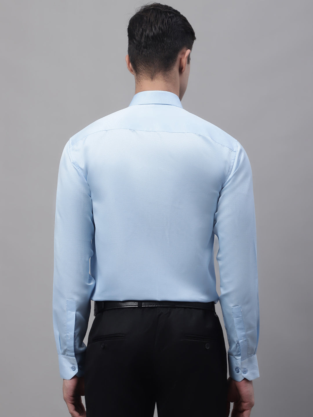 Jainish Men's Light-Blue Dobby Textured Formal Shirt | Grocsy