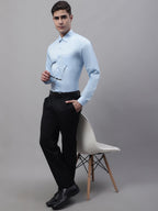 Jainish Men's Light-Blue Dobby Textured Formal Shirt | Grocsy