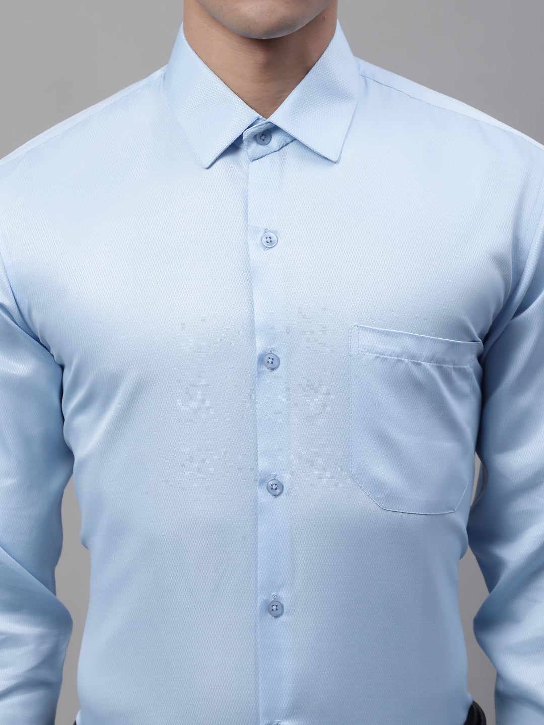 Jainish Men's Light-Blue Dobby Textured Formal Shirt | Grocsy