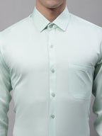 Jainish Men's Light-Green Dobby Textured Formal Shirt | Grocsy