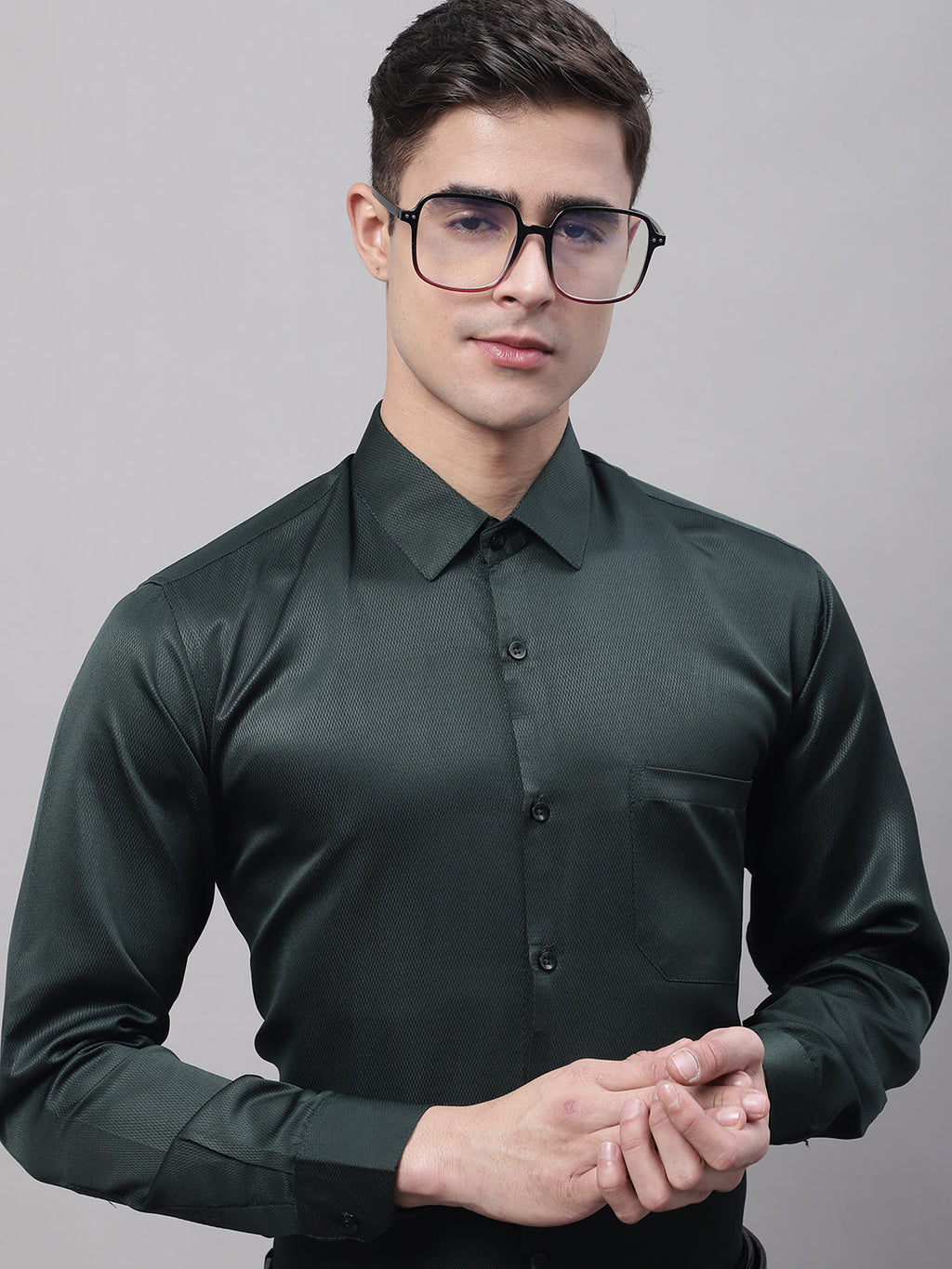 Jainish Men's Olive Green Dobby Textured Formal Shirt | Grocsy