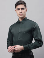 Jainish Men's Olive Green Dobby Textured Formal Shirt | Grocsy