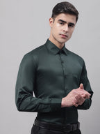 Jainish Men's Olive Green Dobby Textured Formal Shirt | Grocsy