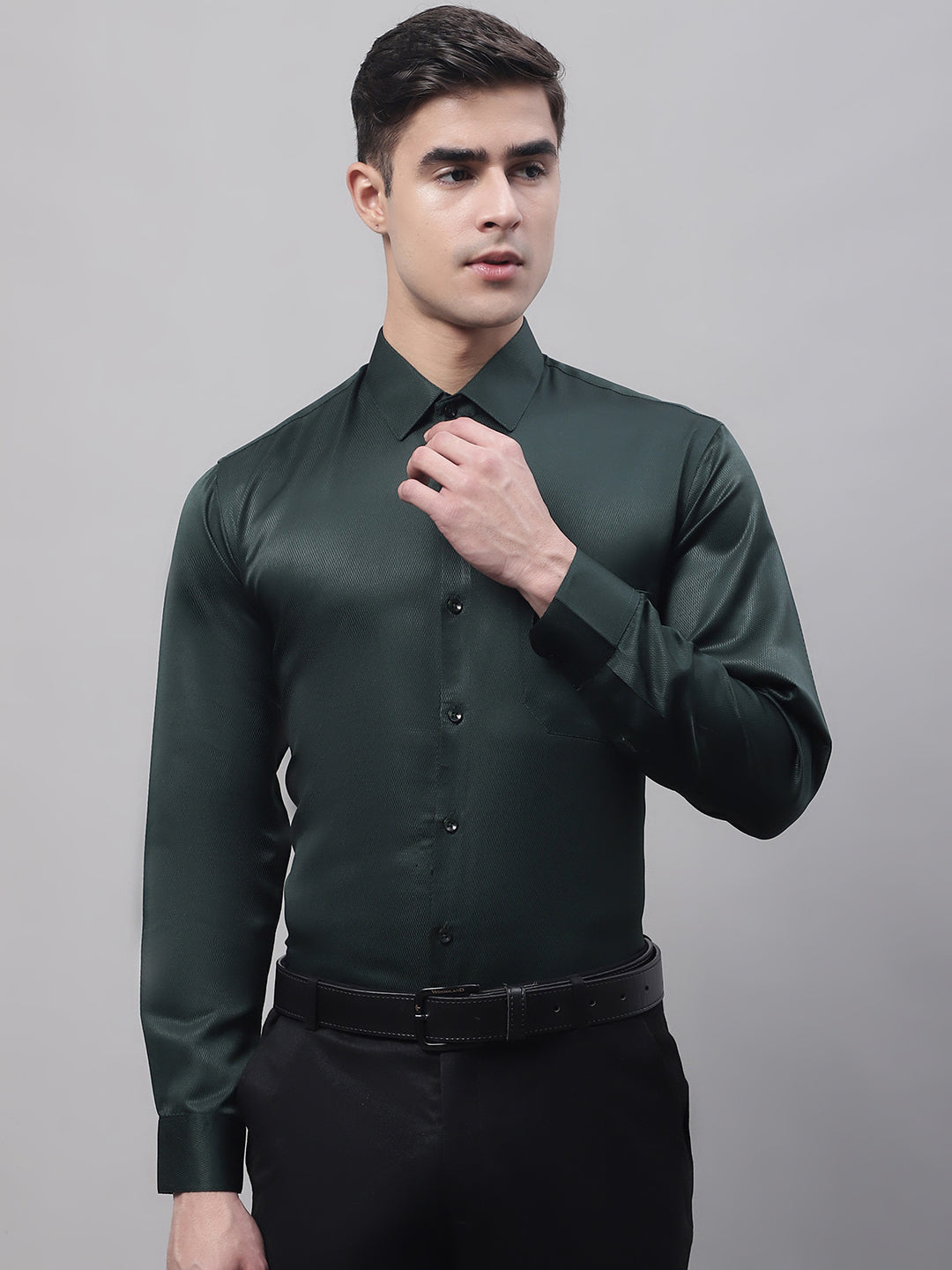 Jainish Men's Olive Green Dobby Textured Formal Shirt | Grocsy