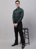 Jainish Men's Olive Green Dobby Textured Formal Shirt | Grocsy