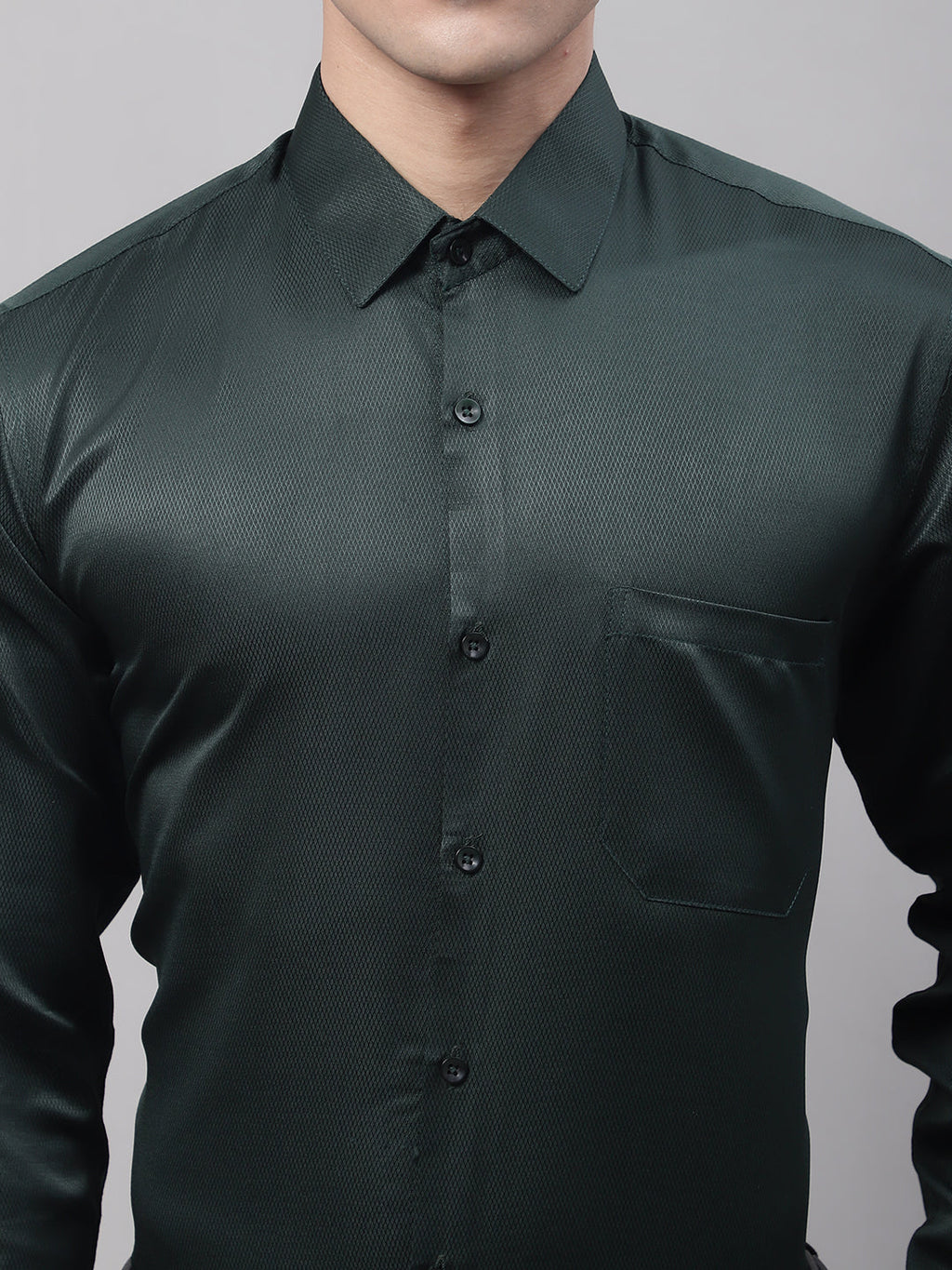 Jainish Men's Olive Green Dobby Textured Formal Shirt | Grocsy