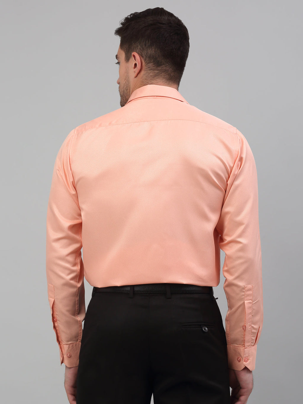 Jainish Men's Orange Dobby Textured Formal Shirt | Grocsy