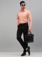 Jainish Men's Orange Dobby Textured Formal Shirt | Grocsy