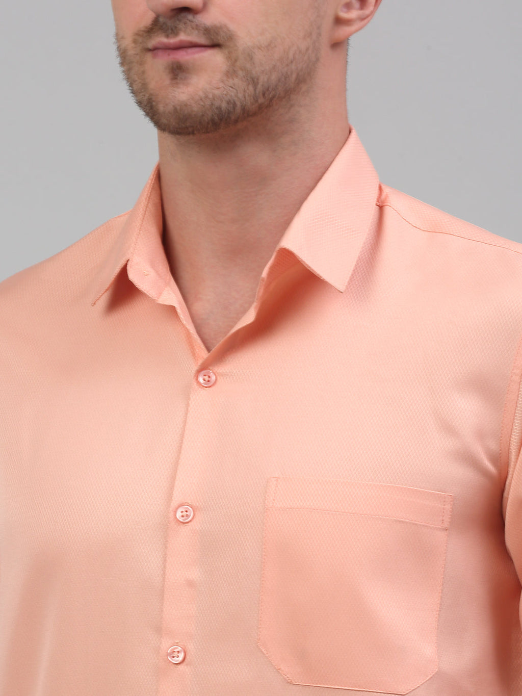 Jainish Men's Orange Dobby Textured Formal Shirt | Grocsy