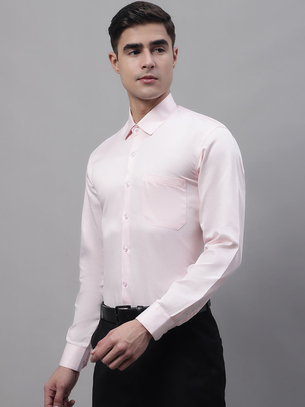 Jainish Men's Pink Dobby Textured Formal Shirt | Grocsy