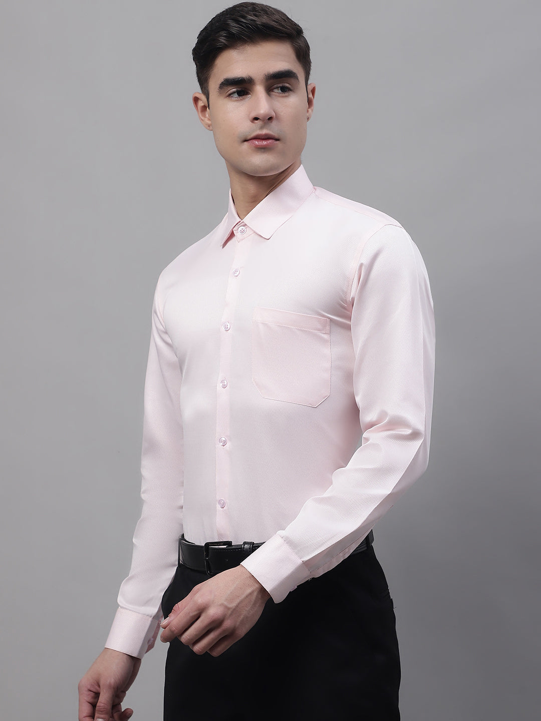 Jainish Men's Pink Dobby Textured Formal Shirt | Grocsy