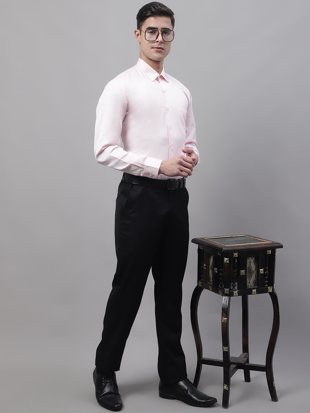 Jainish Men's Pink Dobby Textured Formal Shirt | Grocsy