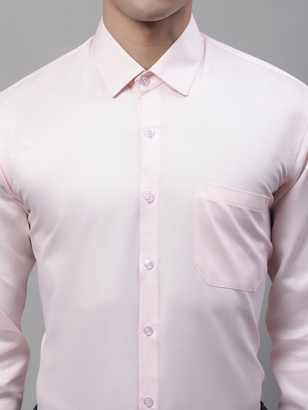 Jainish Men's Pink Dobby Textured Formal Shirt | Grocsy