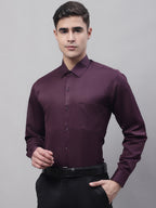 Jainish Men's Purple-Wine Dobby Textured Formal Shirt | Grocsy