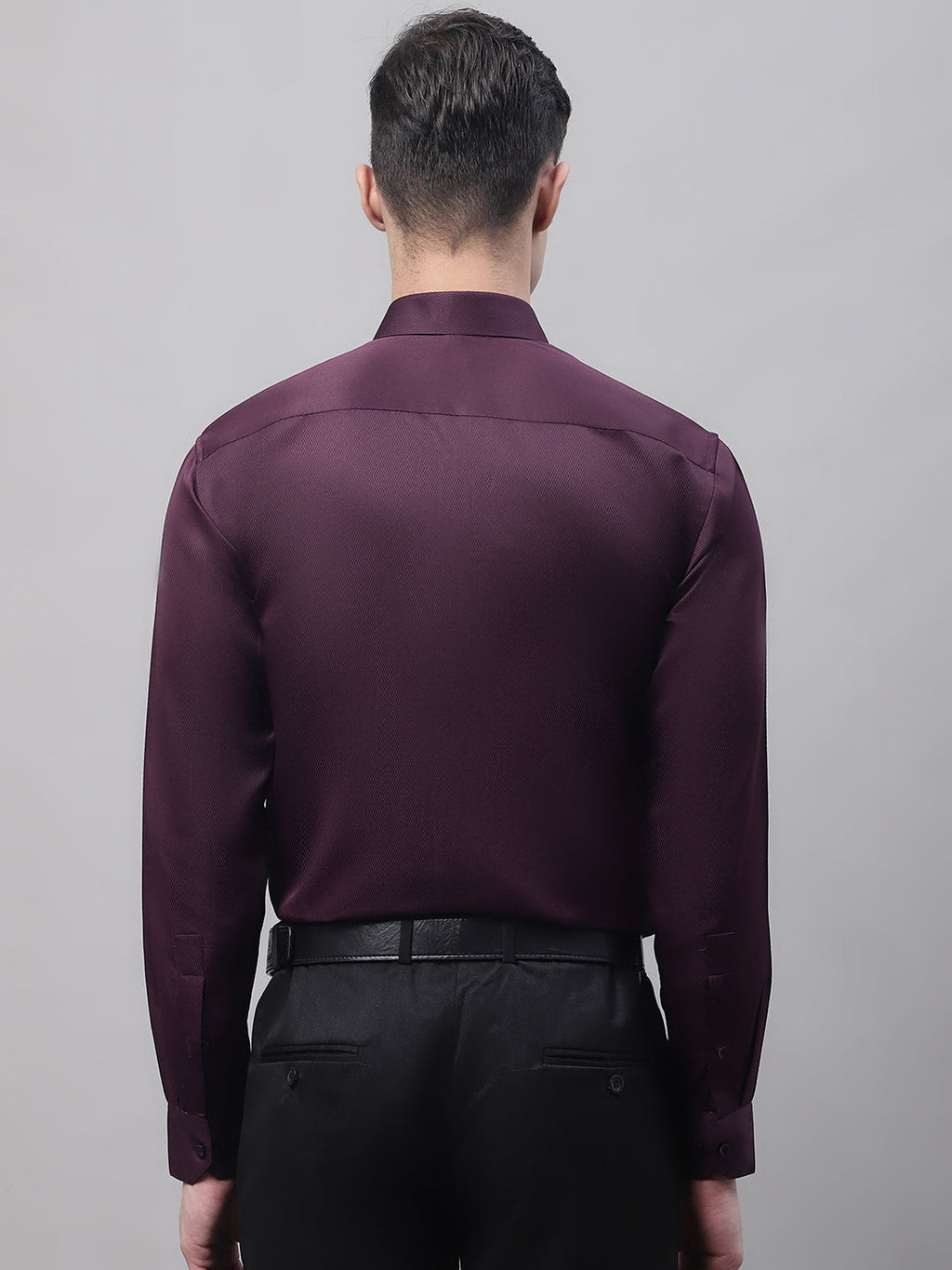 Jainish Men's Purple-Wine Dobby Textured Formal Shirt | Grocsy