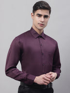 Jainish Men's Purple-Wine Dobby Textured Formal Shirt | Grocsy