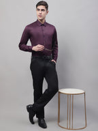 Jainish Men's Purple-Wine Dobby Textured Formal Shirt | Grocsy