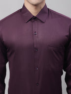 Jainish Men's Purple-Wine Dobby Textured Formal Shirt | Grocsy