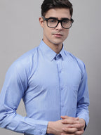 Jainish Men's Blue Vertical Striped Formal Shirt | Grocsy