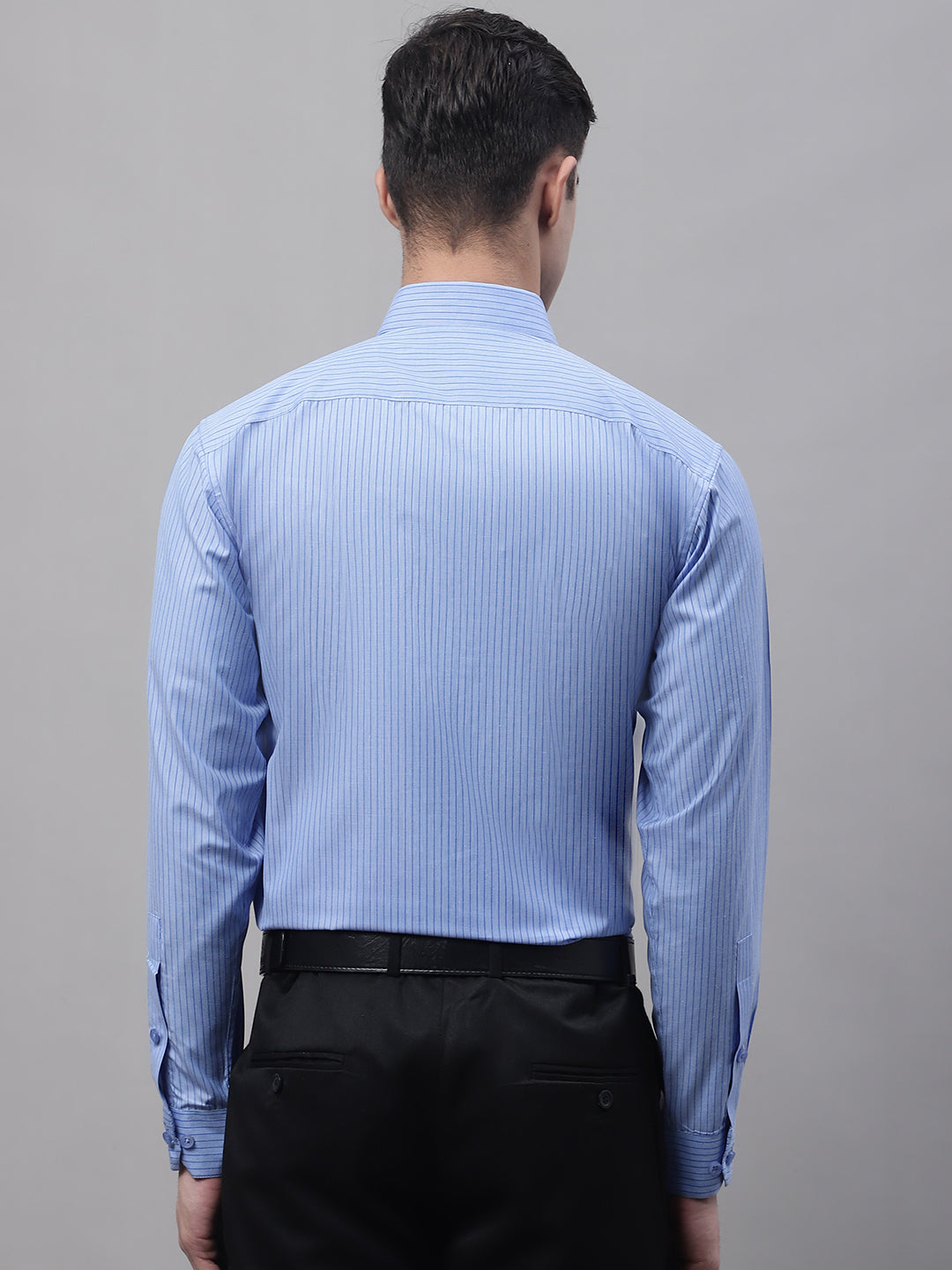 Jainish Men's Blue Vertical Striped Formal Shirt | Grocsy