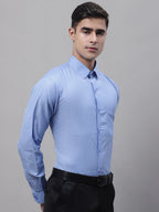 Jainish Men's Blue Vertical Striped Formal Shirt | Grocsy