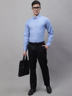 Jainish Men's Blue Vertical Striped Formal Shirt | Grocsy
