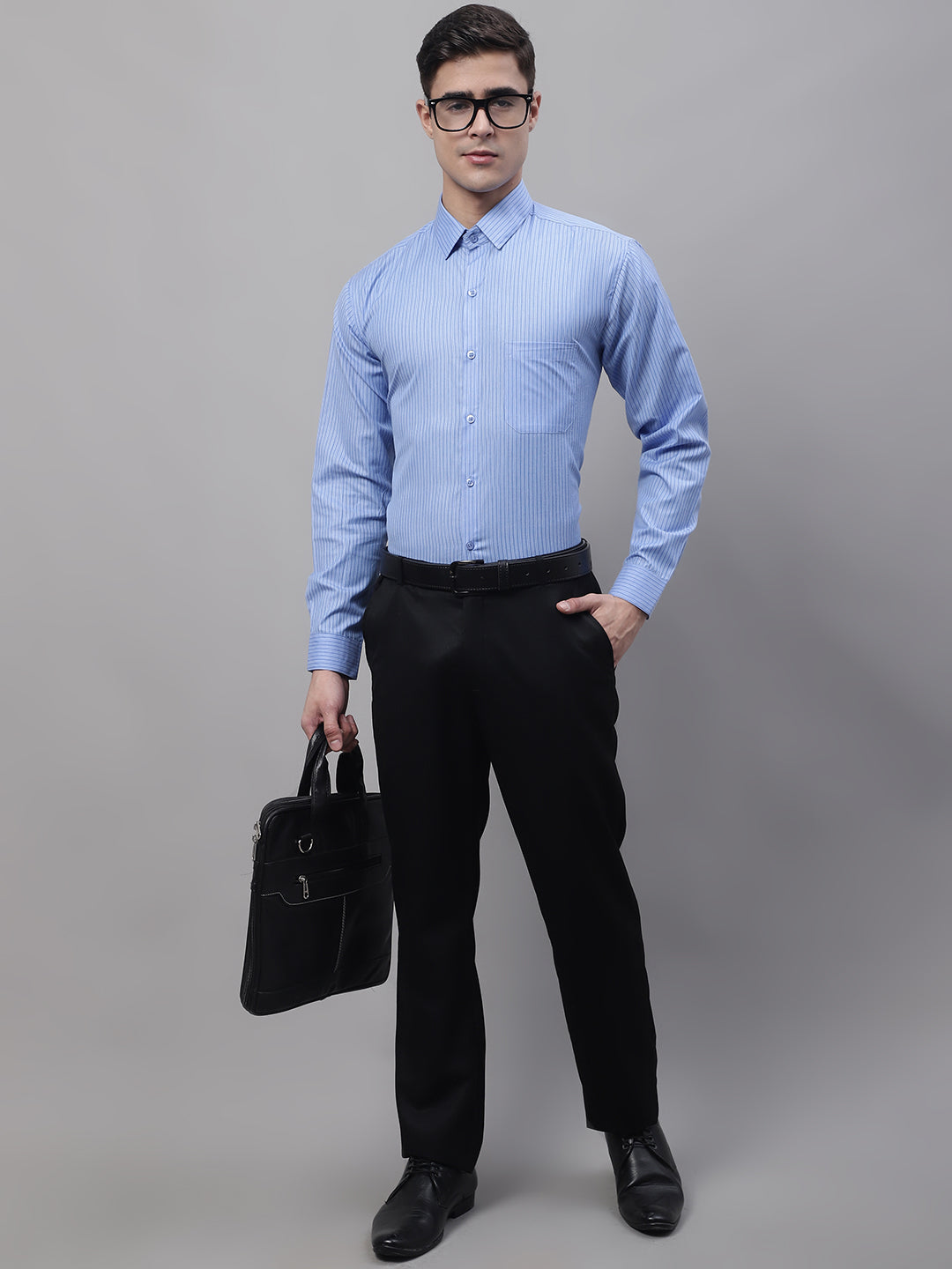 Jainish Men's Blue Vertical Striped Formal Shirt | Grocsy