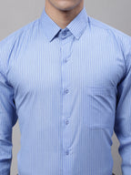 Jainish Men's Blue Vertical Striped Formal Shirt | Grocsy