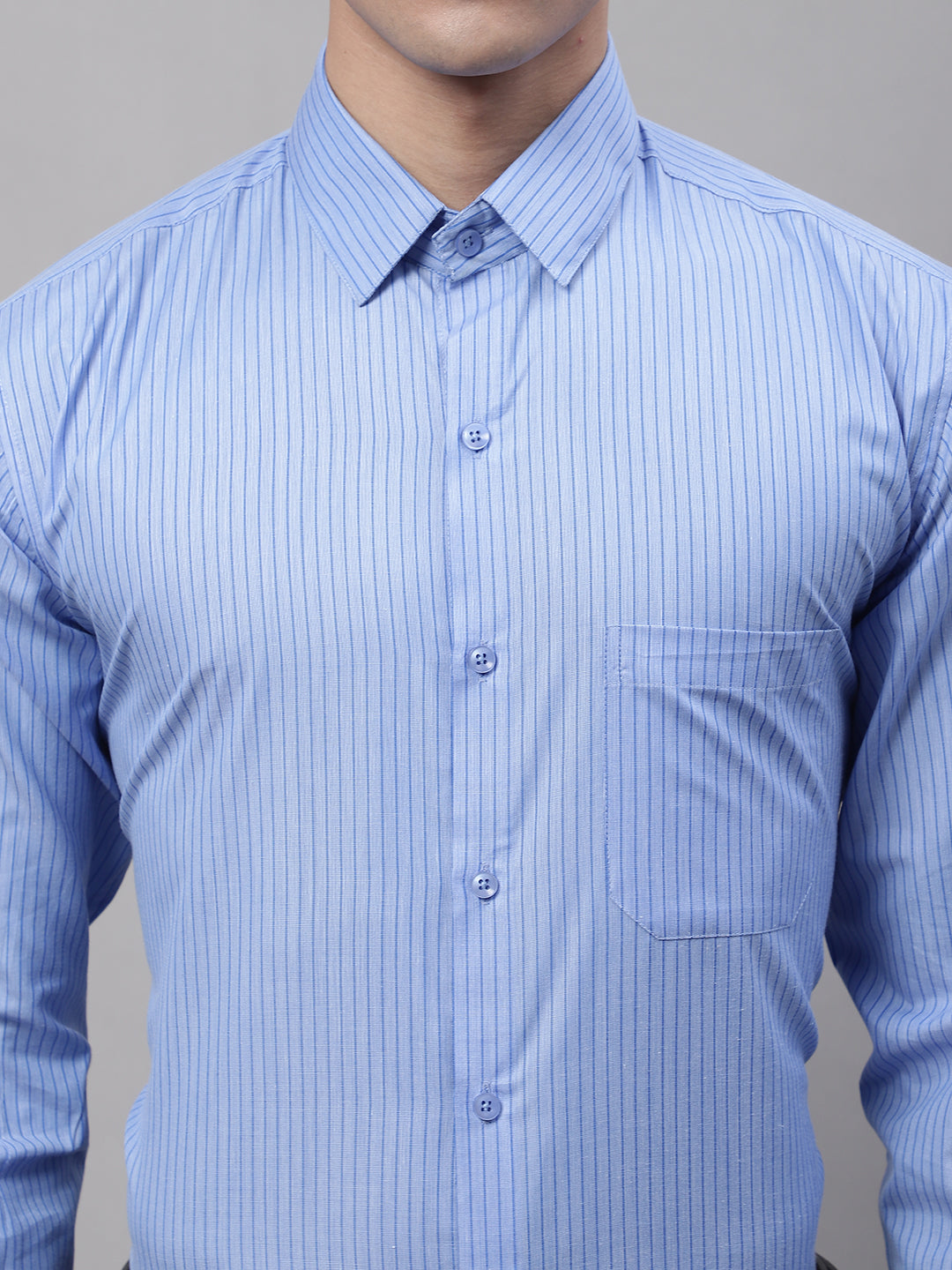 Jainish Men's Blue Vertical Striped Formal Shirt | Grocsy