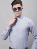 Jainish Men's Grey Vertical Striped Formal Shirt | Grocsy