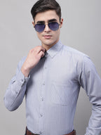 Jainish Men's Grey Vertical Striped Formal Shirt | Grocsy