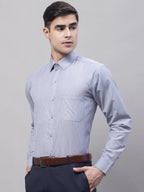 Jainish Men's Grey Vertical Striped Formal Shirt | Grocsy