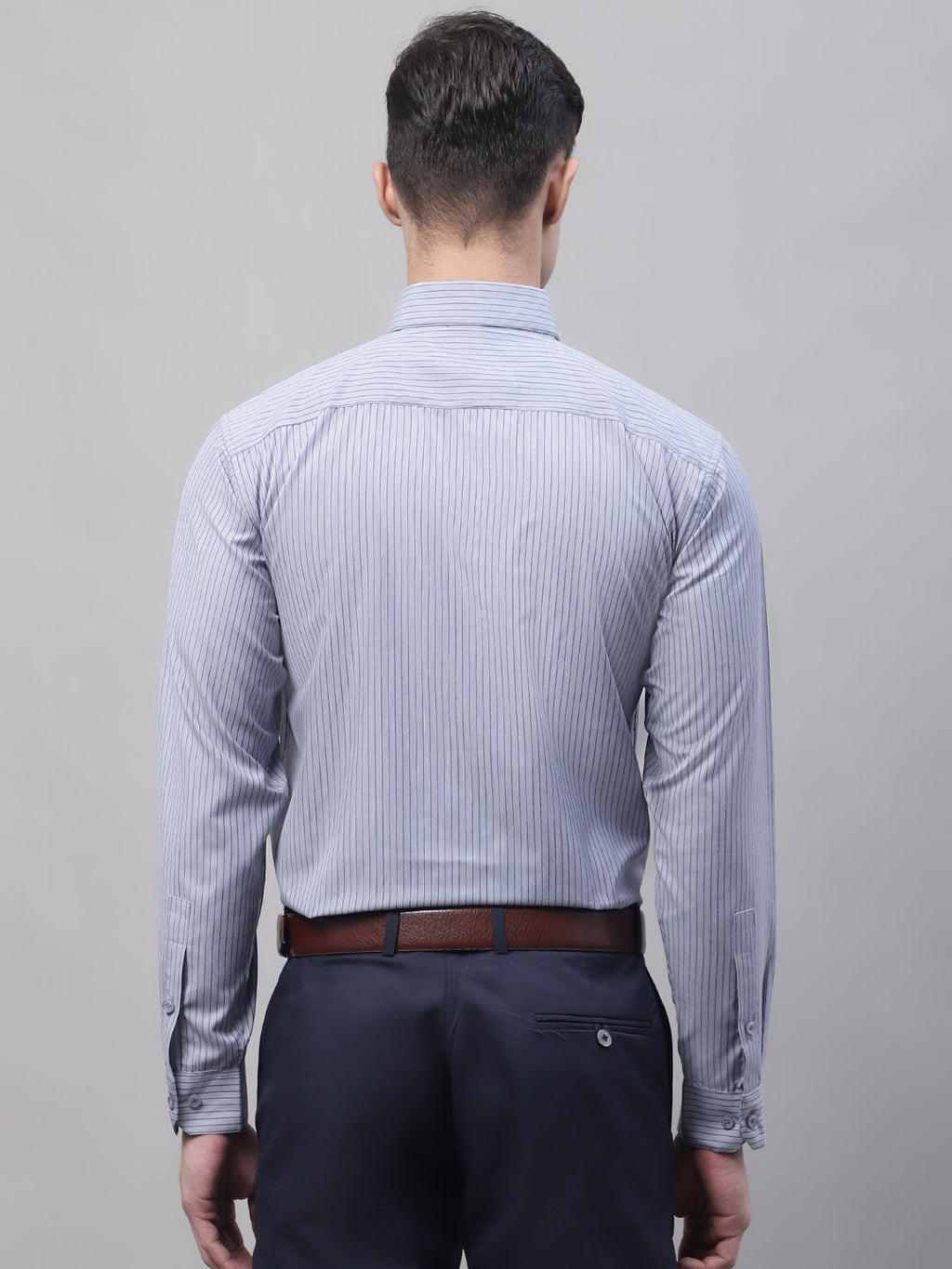Jainish Men's Grey Vertical Striped Formal Shirt | Grocsy