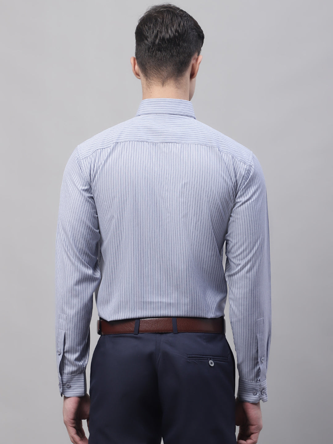 Jainish Men's Grey Vertical Striped Formal Shirt | Grocsy
