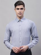 Jainish Men's Grey Vertical Striped Formal Shirt | Grocsy