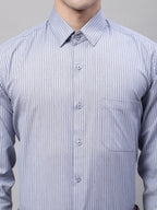 Jainish Men's Grey Vertical Striped Formal Shirt | Grocsy