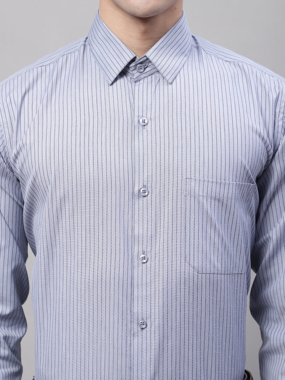 Jainish Men's Grey Vertical Striped Formal Shirt | Grocsy